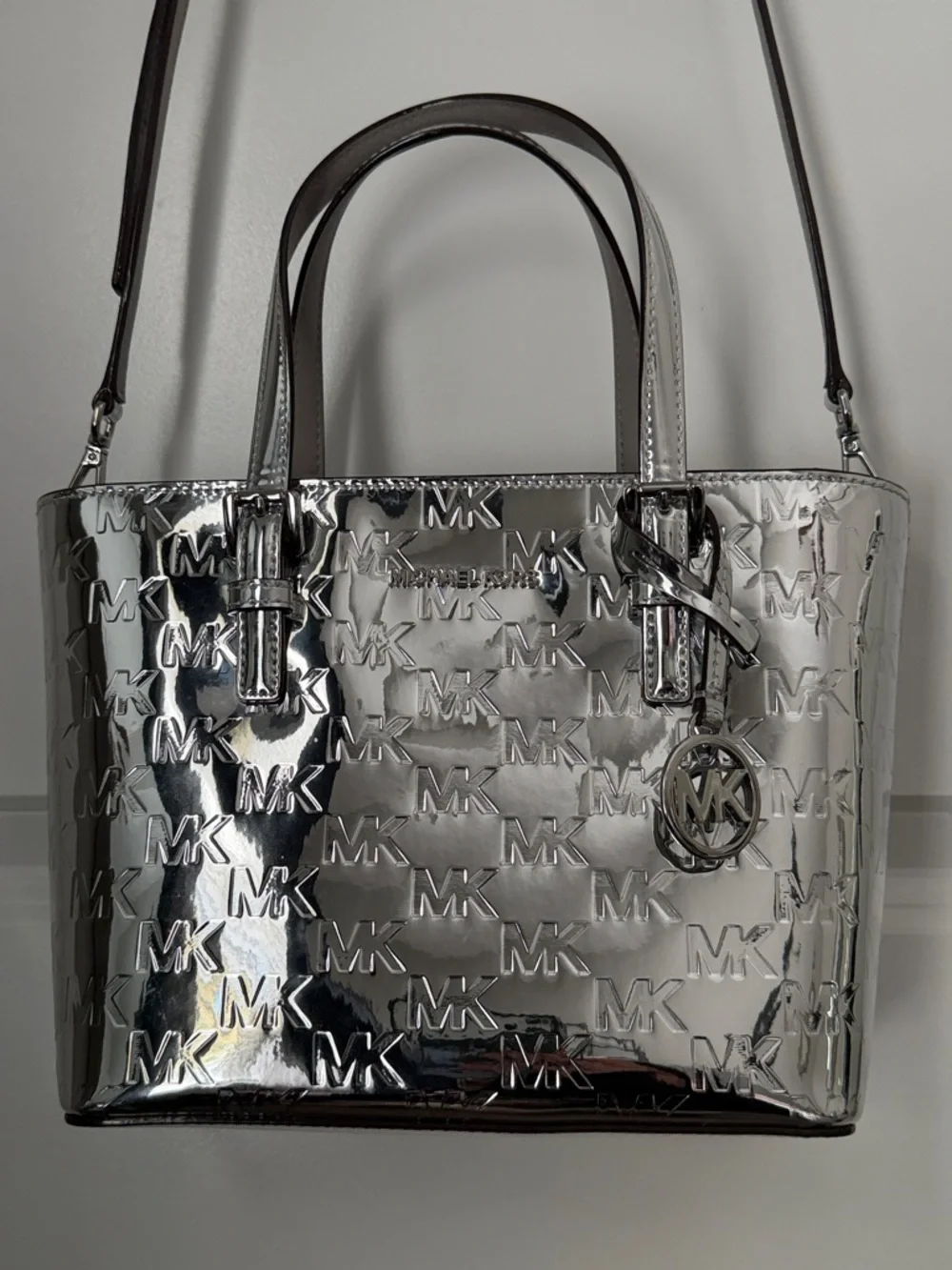 MICHAEL KORS Jet Set Extra Small Metallic Silver Embossed Tote - Picture 14 of 16